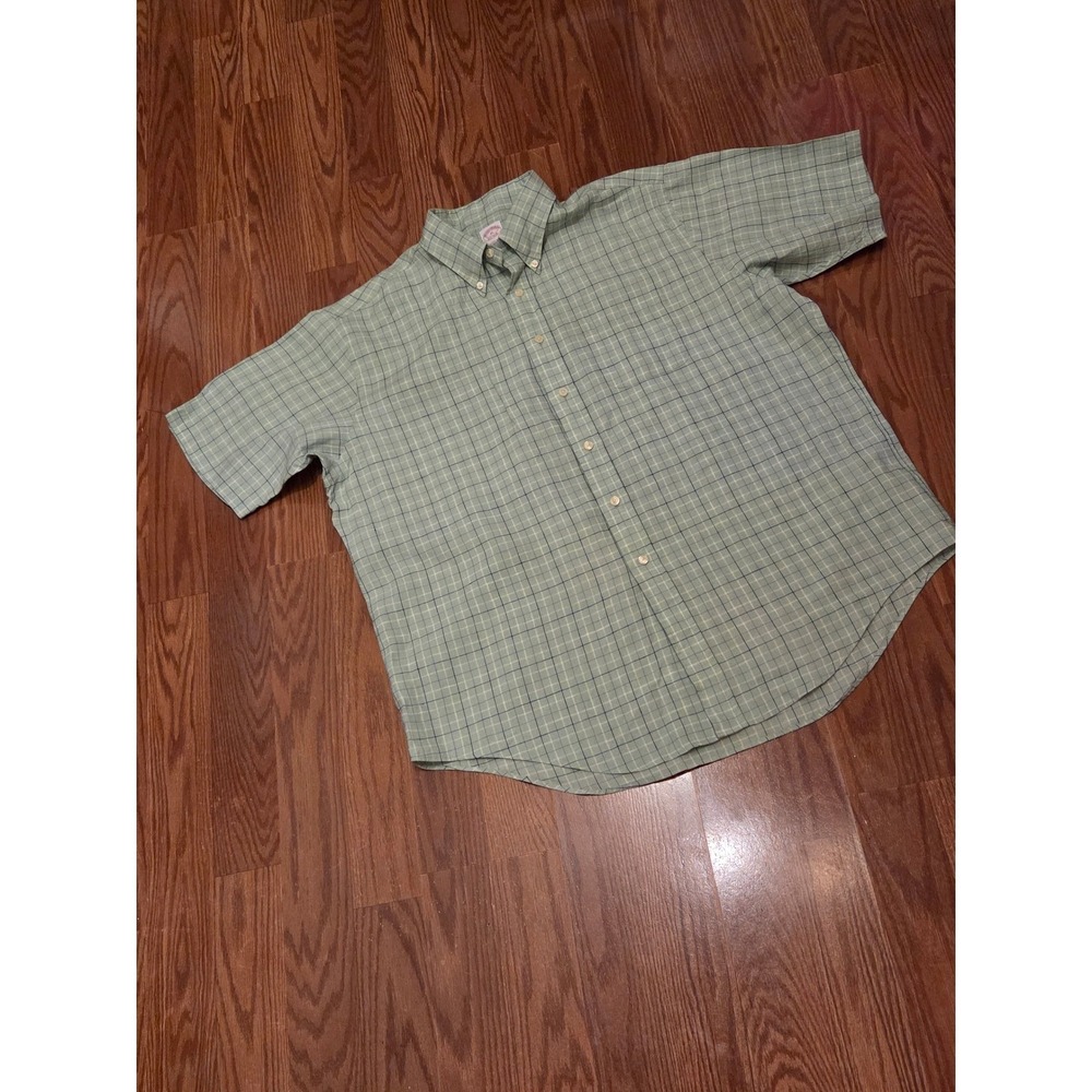 Brooks Brothers Mens XL Irish Linen Plaid Short Sleeve Button Down Shirt Green